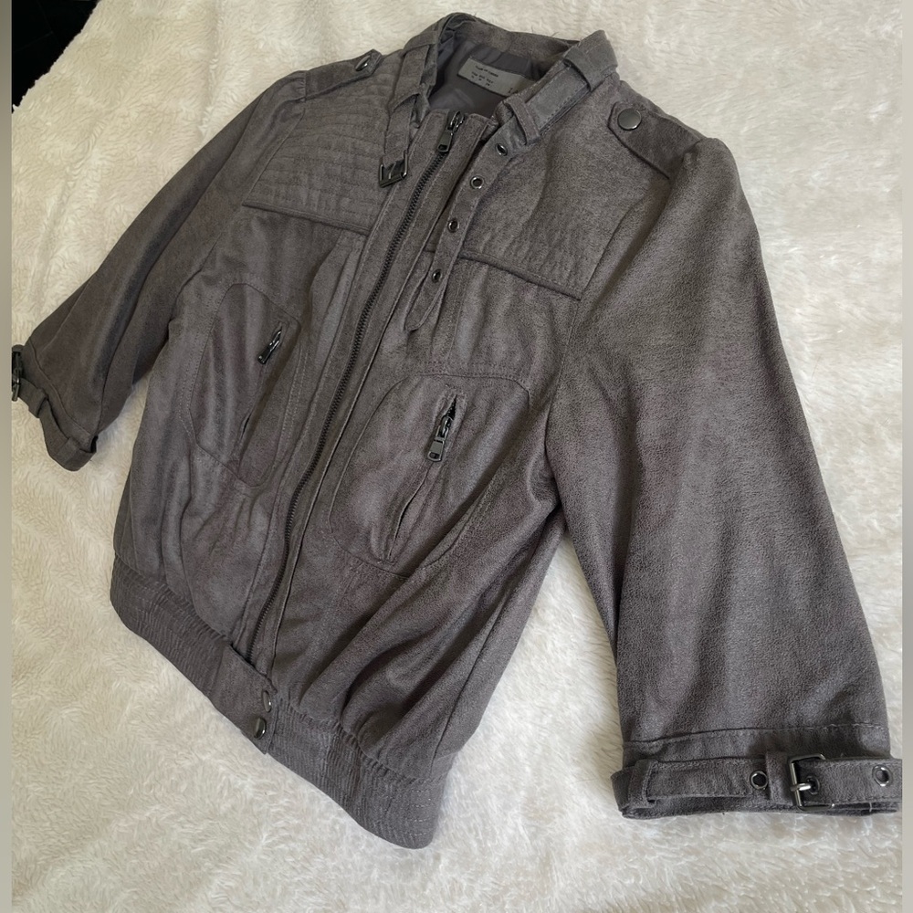 Zara Basic Taupe Jacket with Buckle Accents